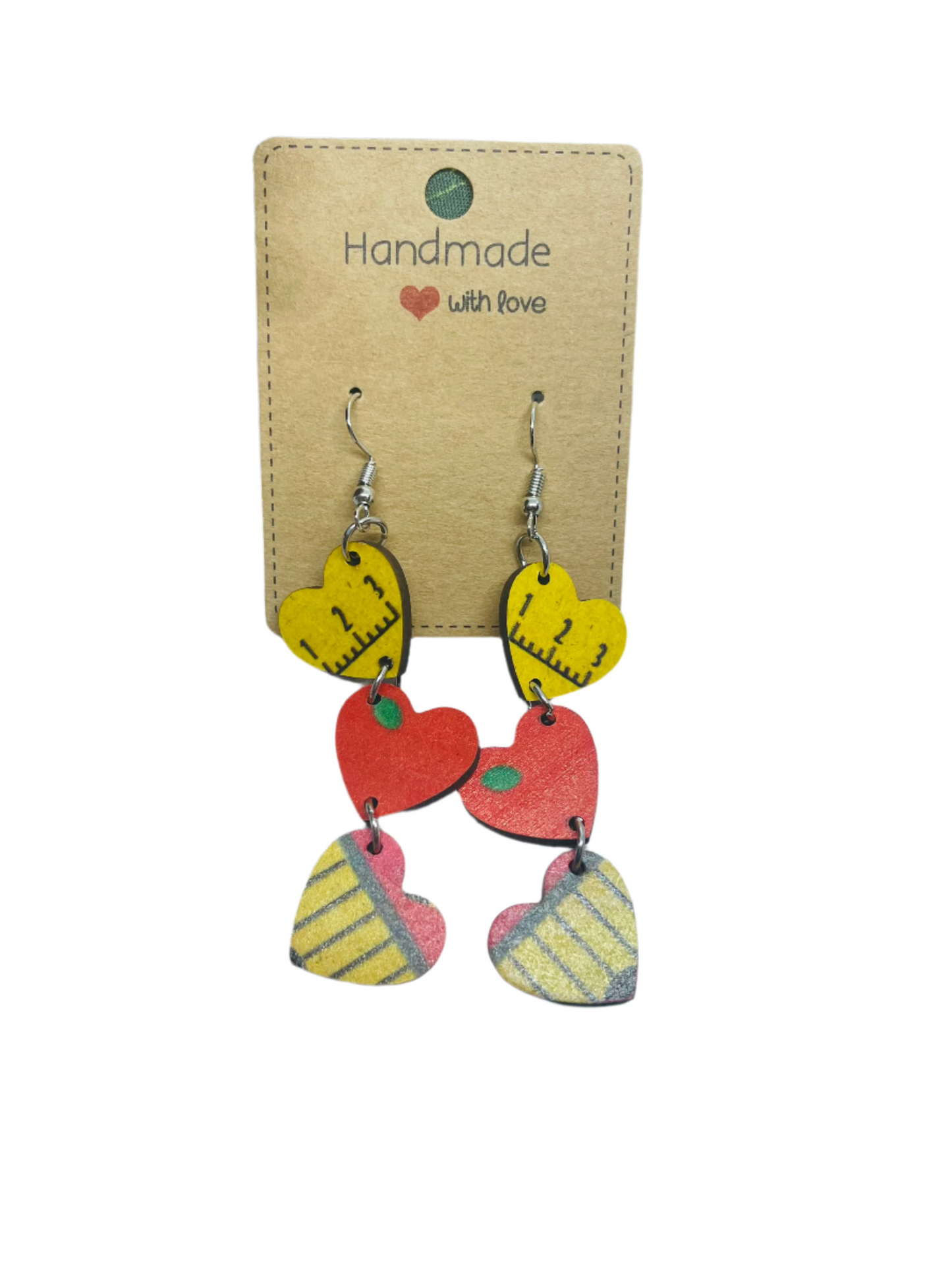 Dangle Heart Teacher Wooden Dangle Earrings