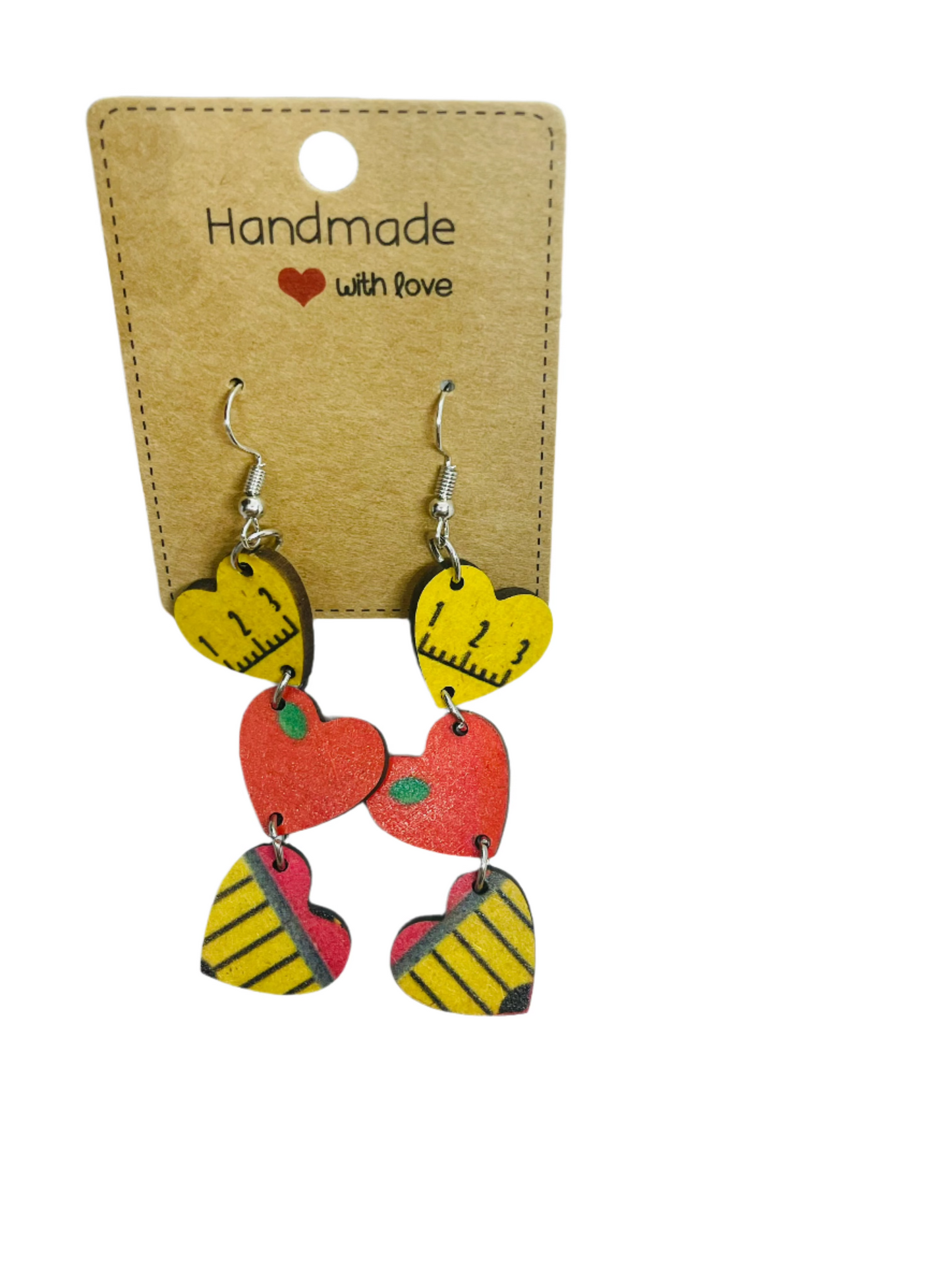 Dangle Heart Teacher Wooden Dangle Earrings