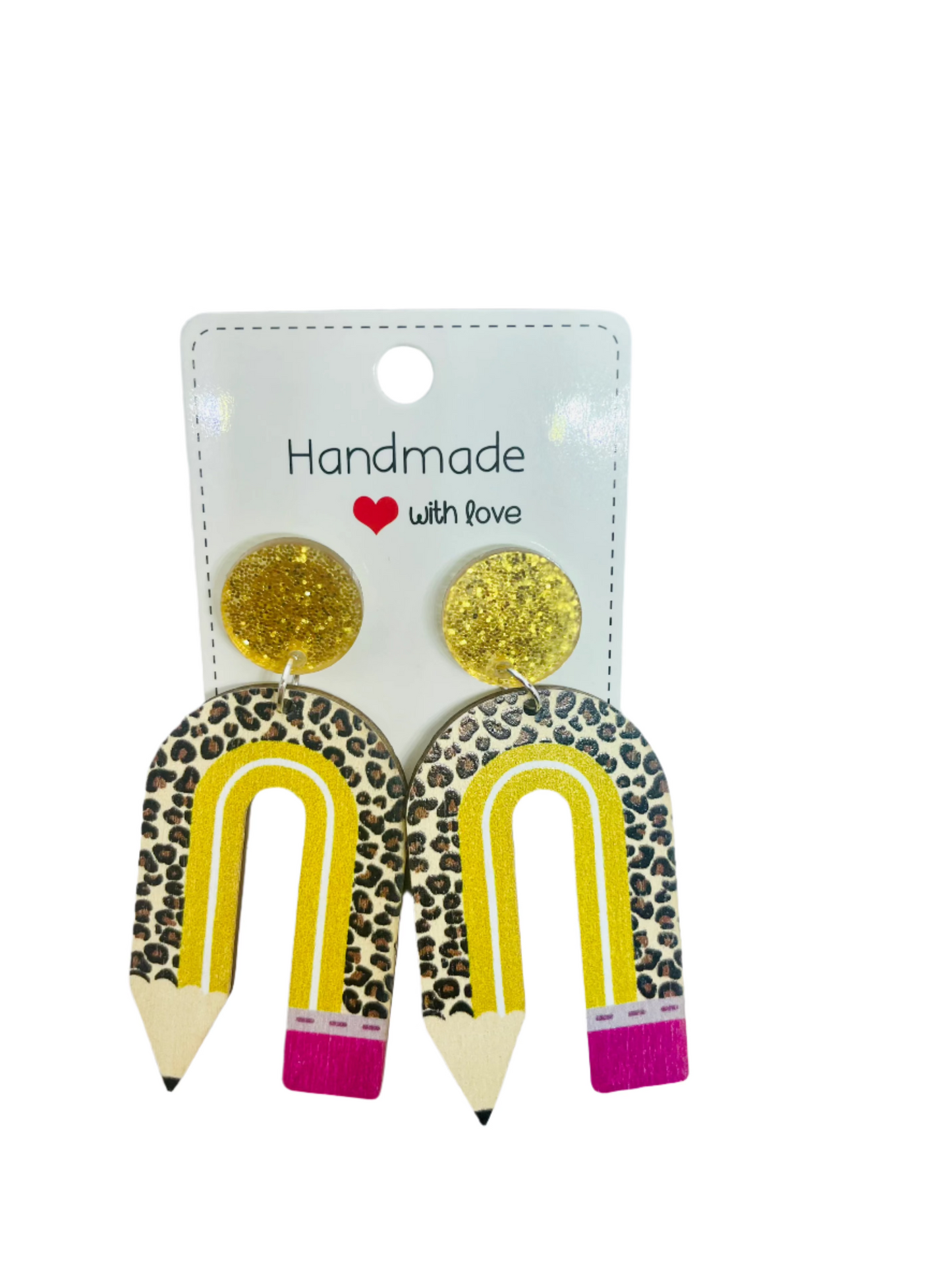 Leopard Pencil Wooden Dangle Earrings