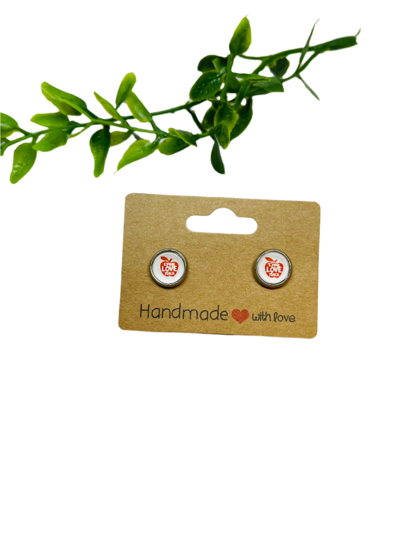 Live, Love, Teach, Apple 8mm Earrings