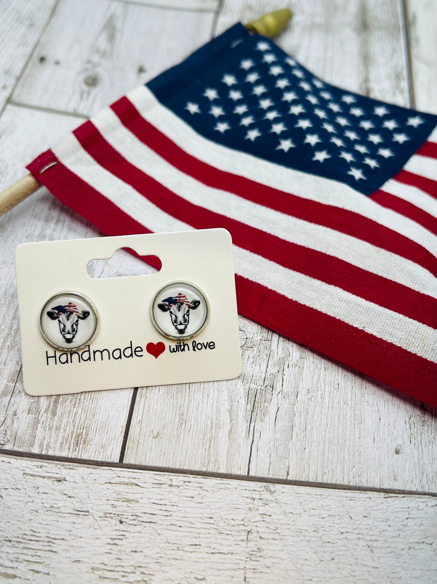 Patriotic Bandana Cow Earrings