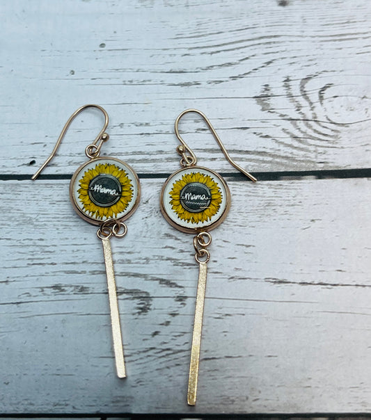 Custom Mama Sunflower Dangle Earrings