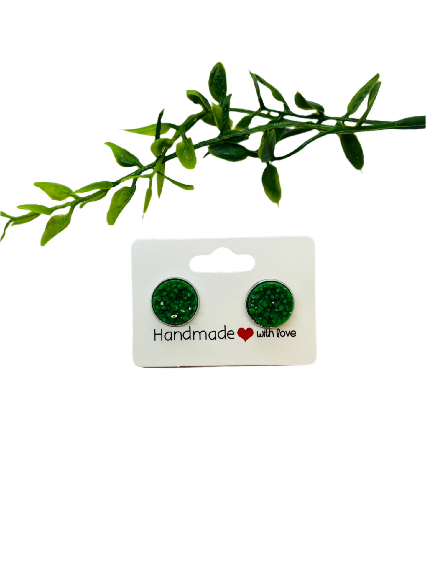 Matte Dark Green Druzy Earrings