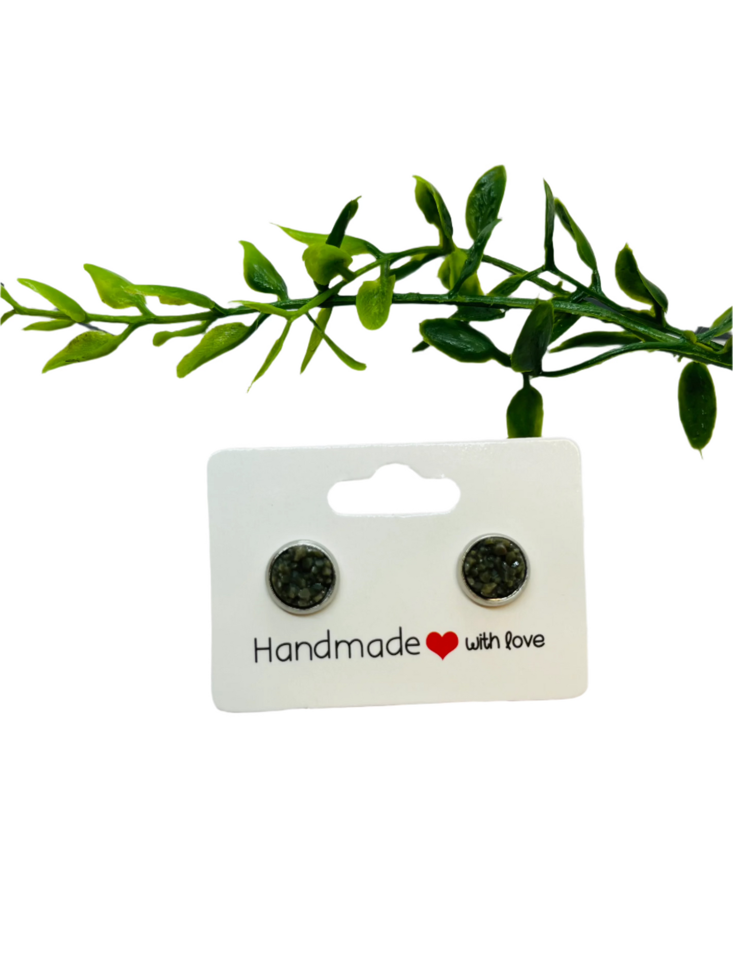 Dark Olive Gray 8mm Druzy Earrings