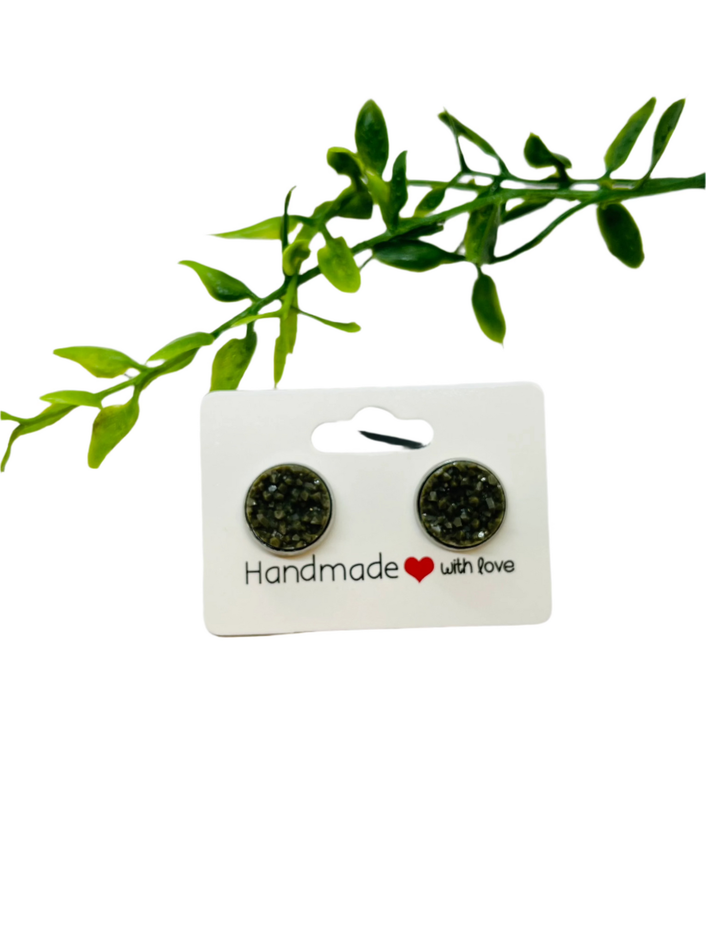 Dark Olive Gray Druzy Earrings