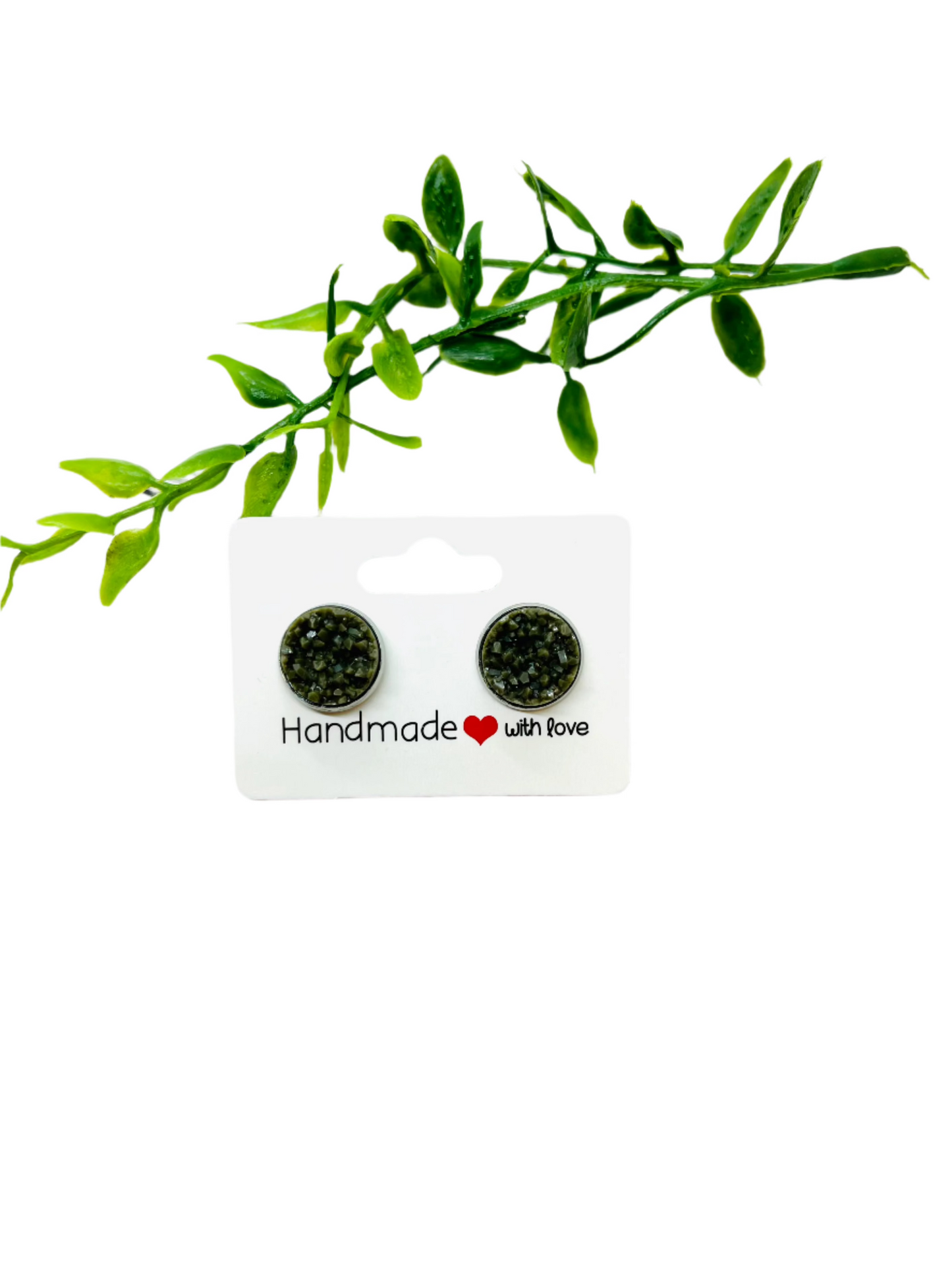 Dark Olive Gray Druzy Earrings