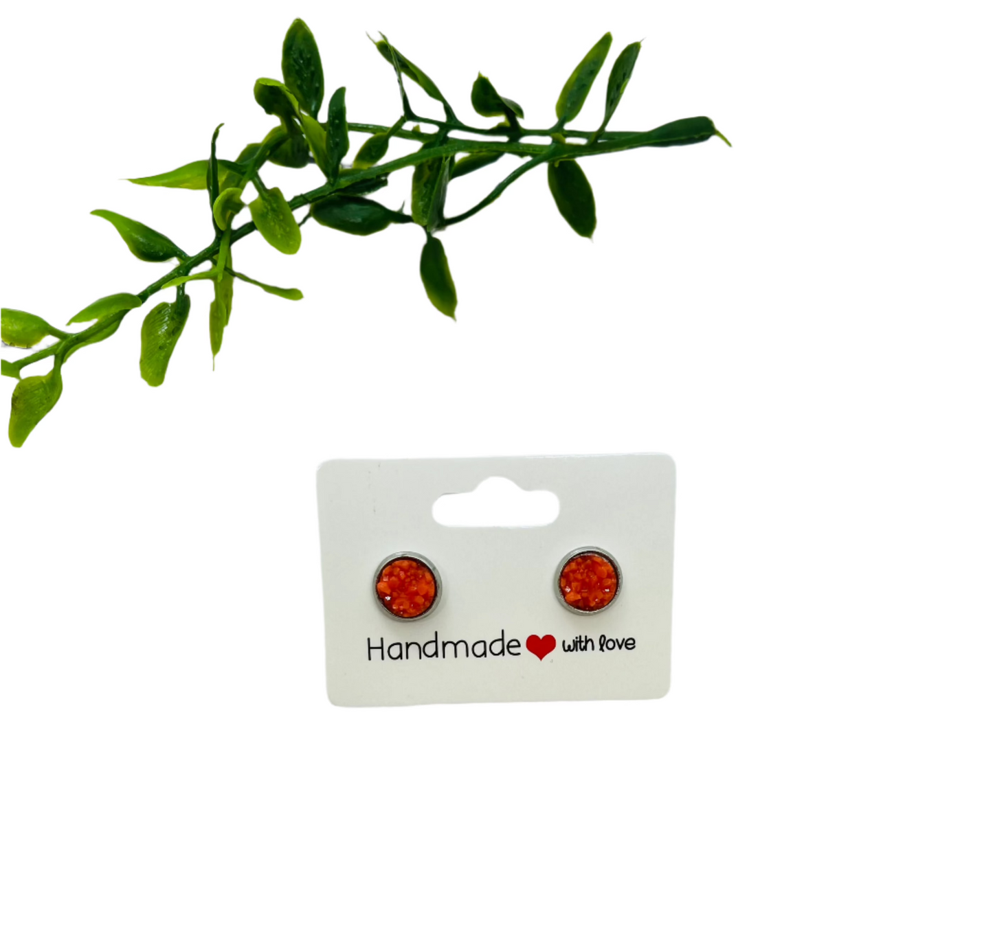 Matte Dark Orange 8mm Druzy Earrings