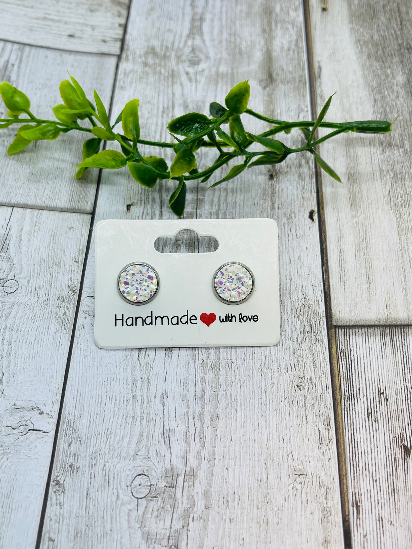 White Druzy 10mm Earrings