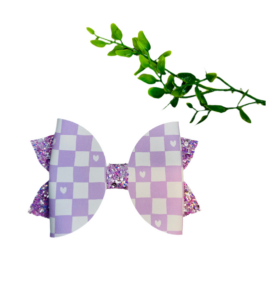 Purple Checkered Love Bow