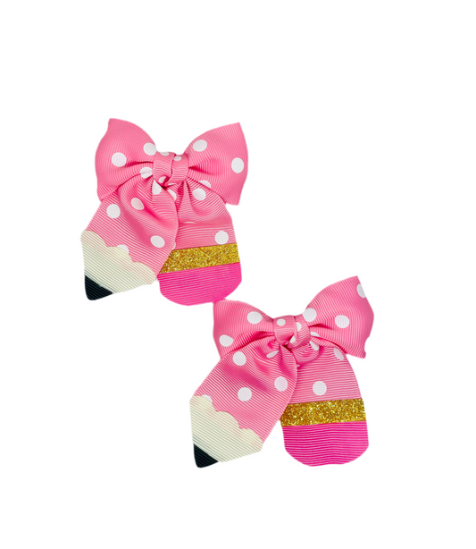 Pink Polka Dot Pencil Piggytail Bows