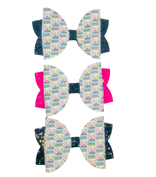 1st Grade Diva Faux Leather Bow