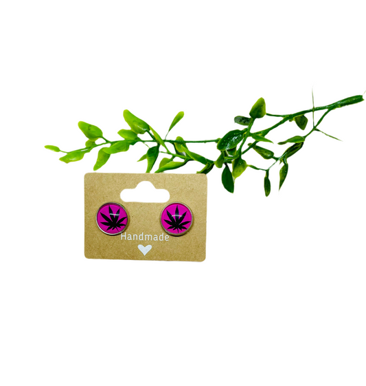Hot Pink Pot Leaf Earrings