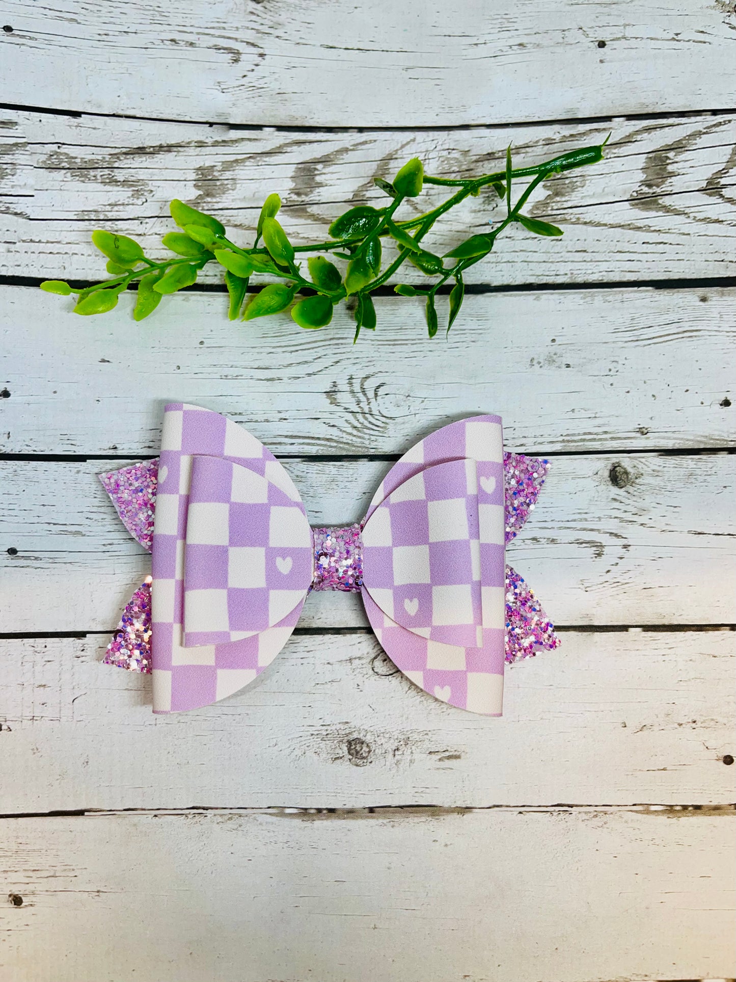 Purple Checkered Bow