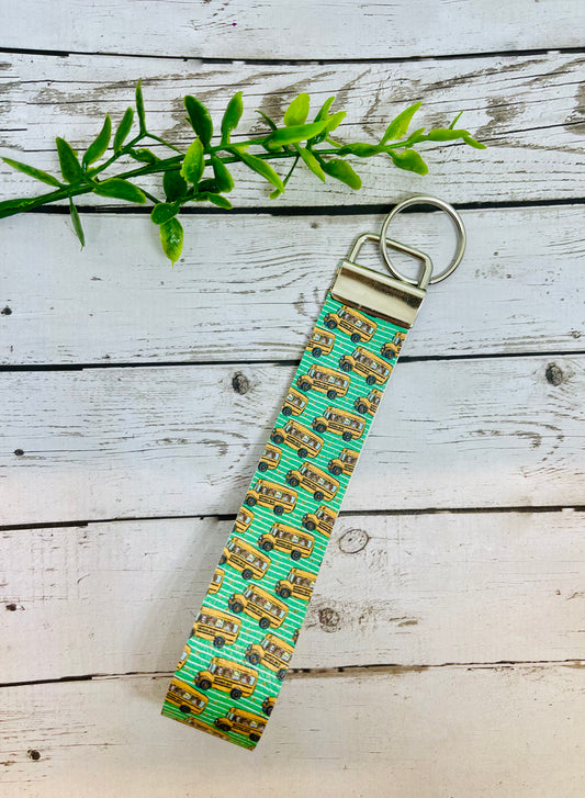 School Buses On Green Key Wristlet