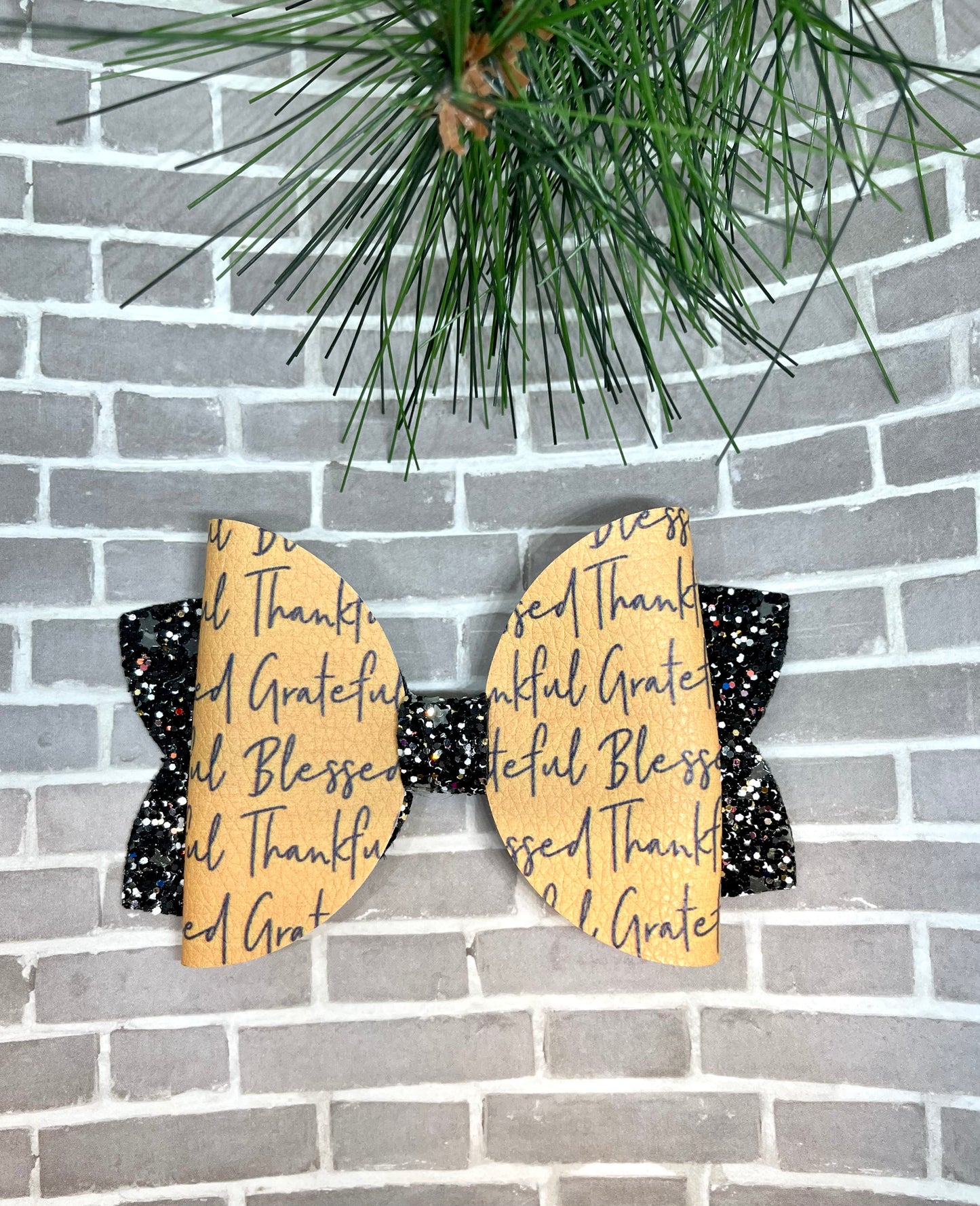 Thankful, Grateful, Blessed Black Letters Bow