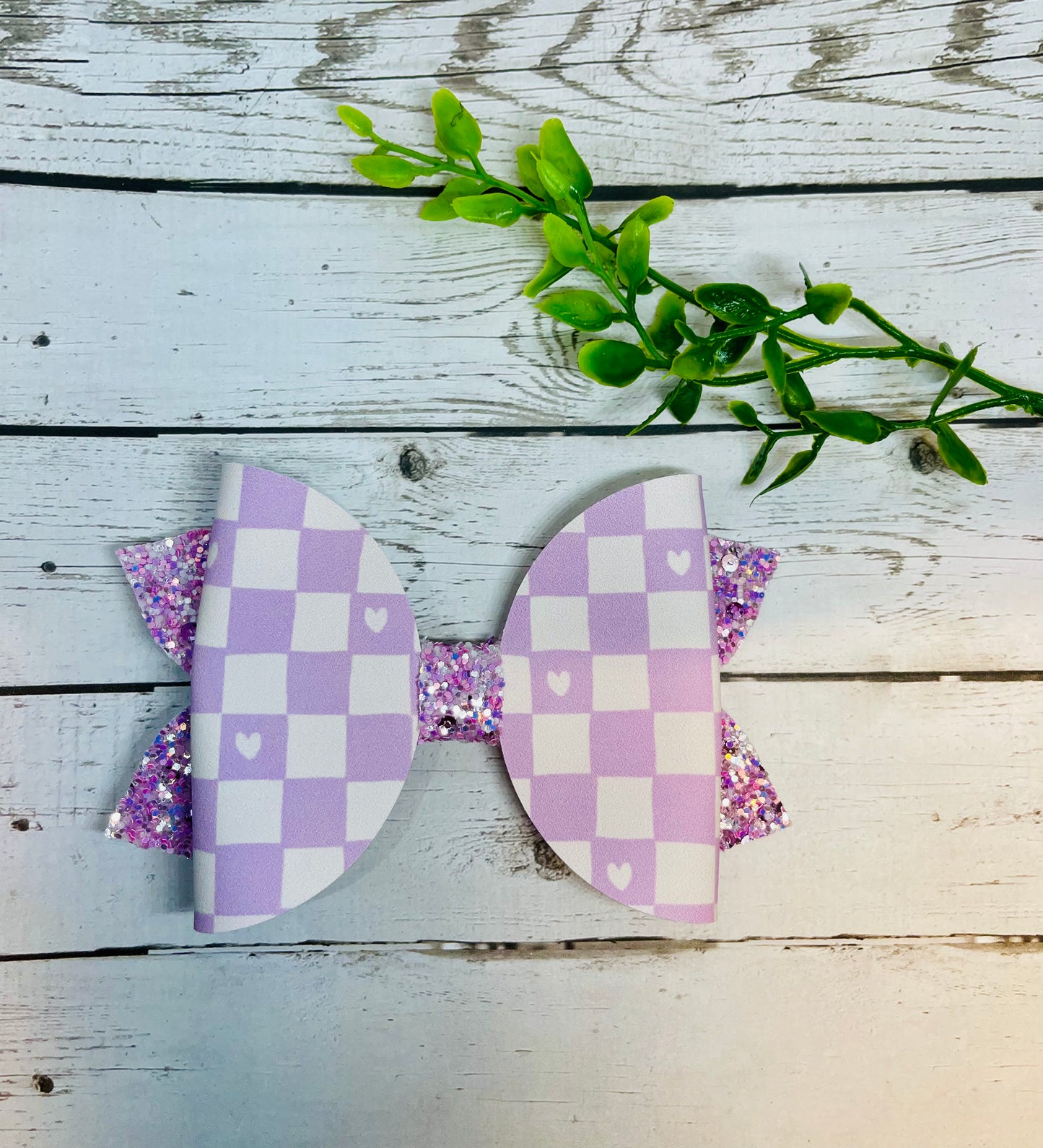 Purple Checkered Love Bow