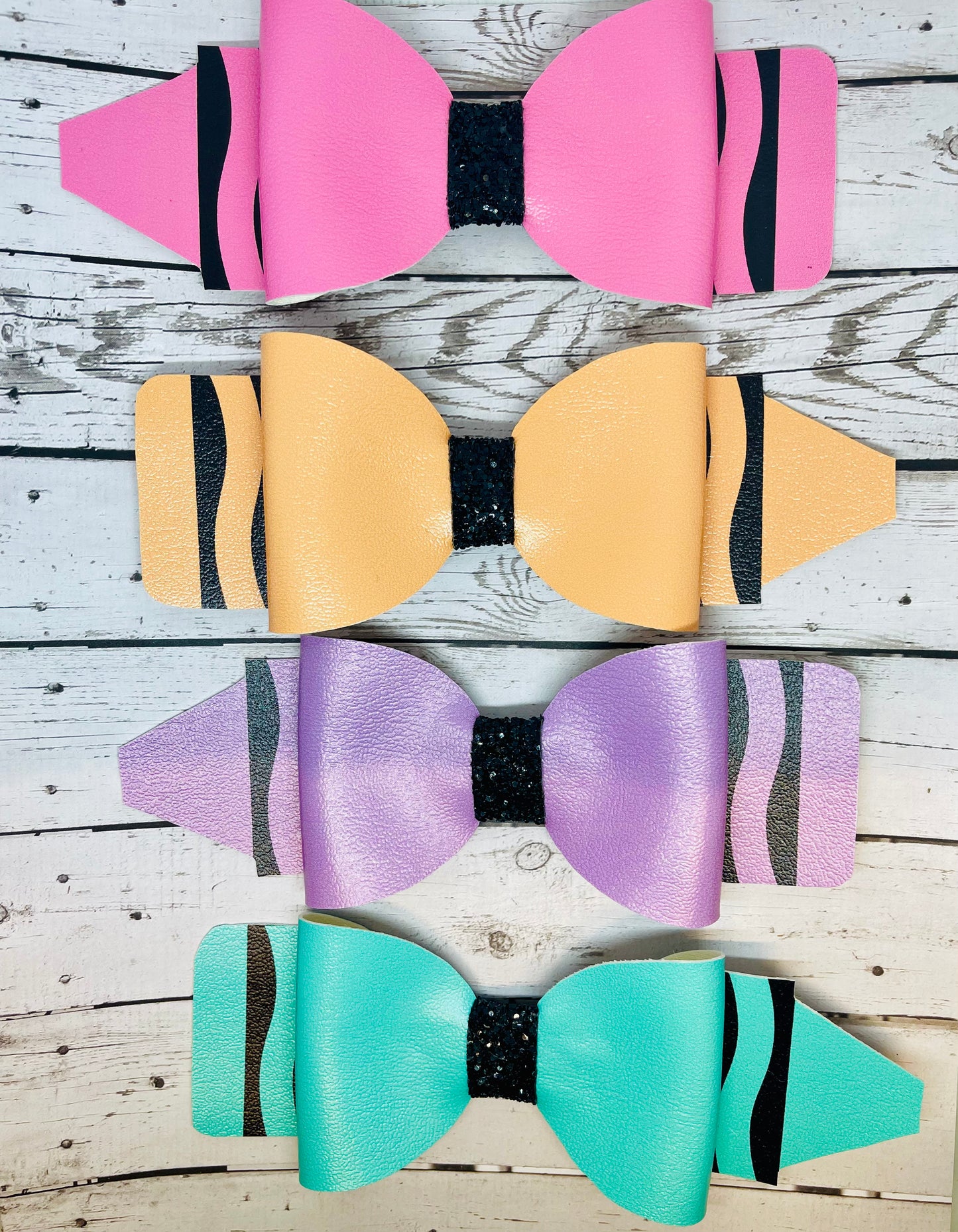 Large Crayon Faux Leather Bows