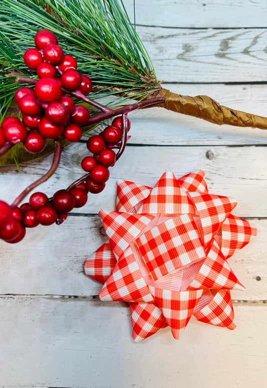 Red & White Buffalo Plaid Present Hair Bow