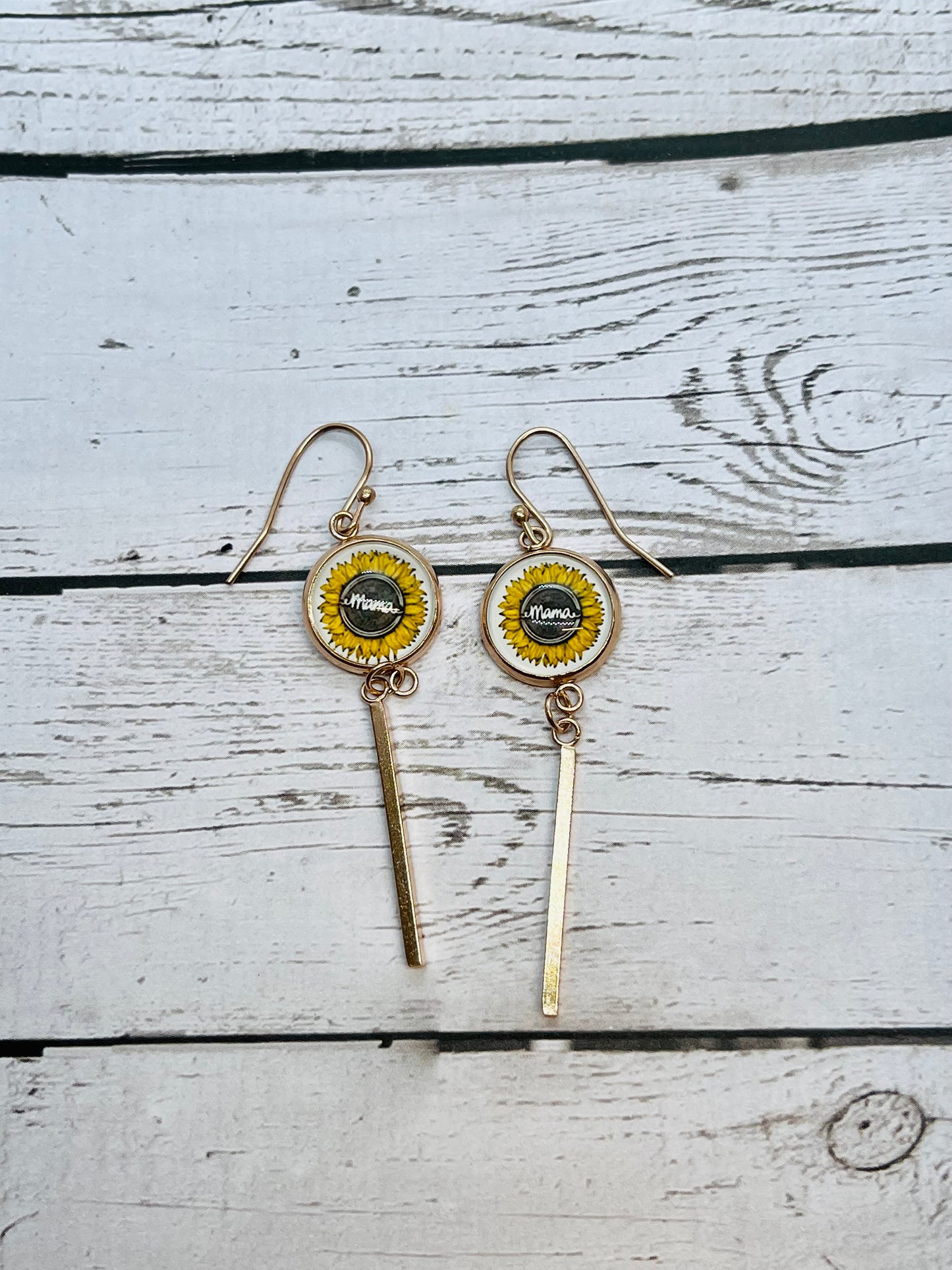 Custom Mama Sunflower Dangle Earrings