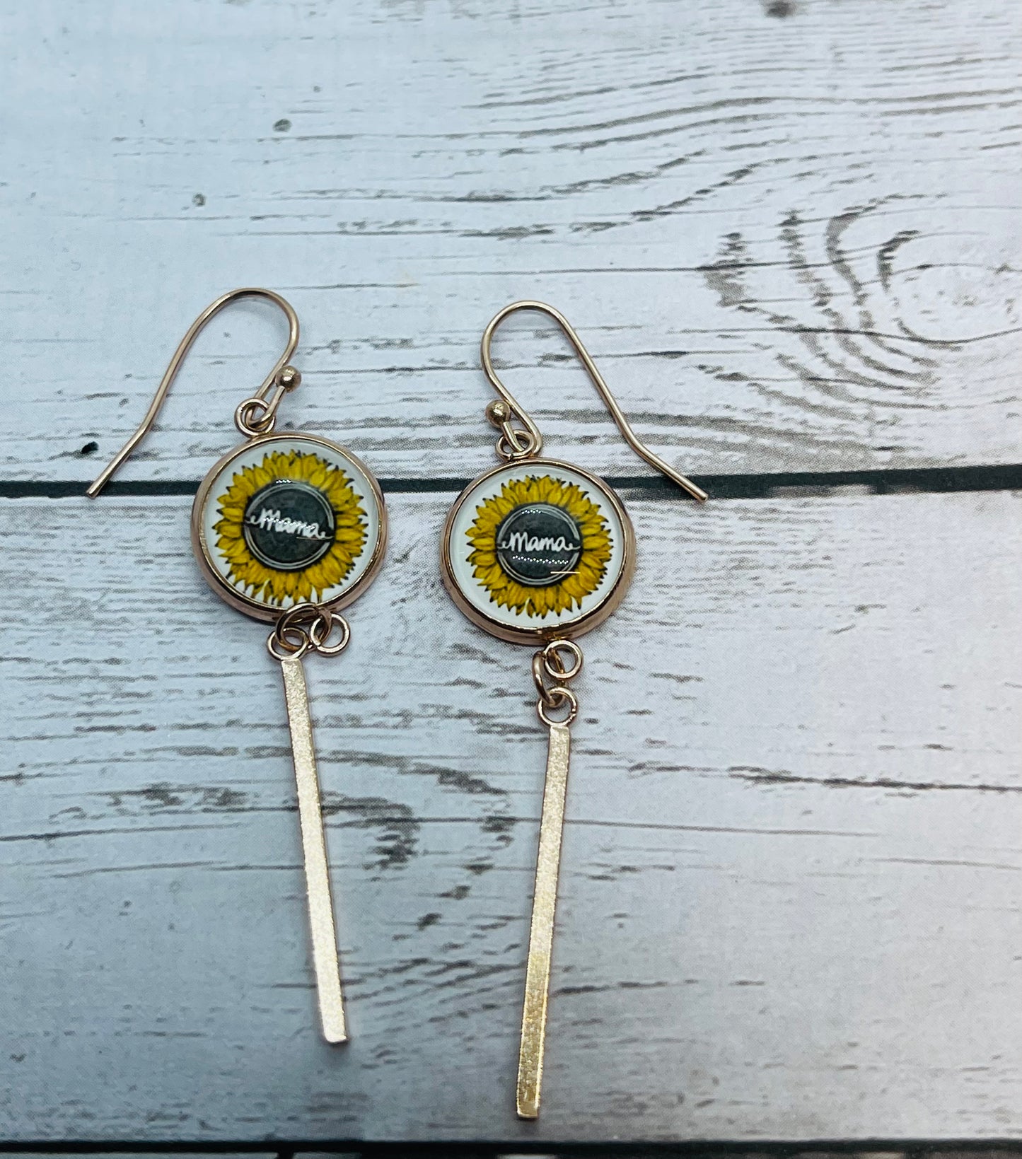 Custom Mama Sunflower Dangle Earrings