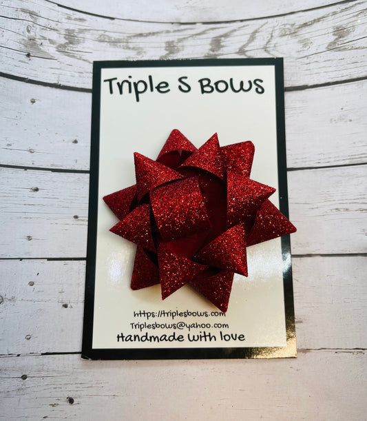 Red Glitter Present Hair Bow