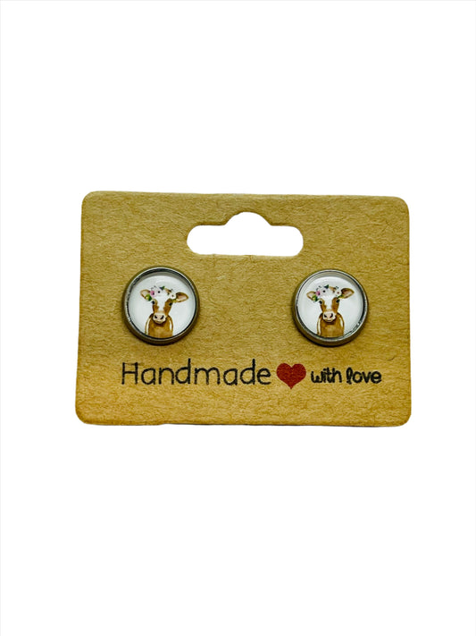 Brown Cow 10mm Earrings