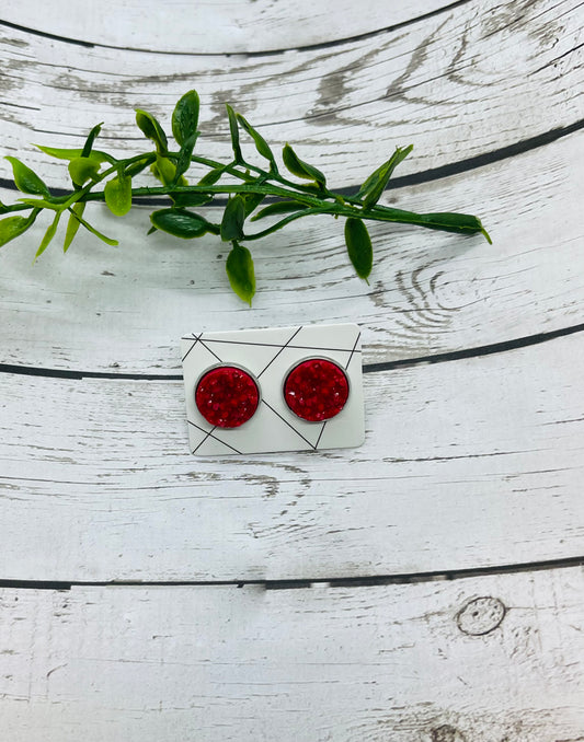 Matte Red Druzy Earrings