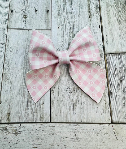 Pink Flower Gingham Bow