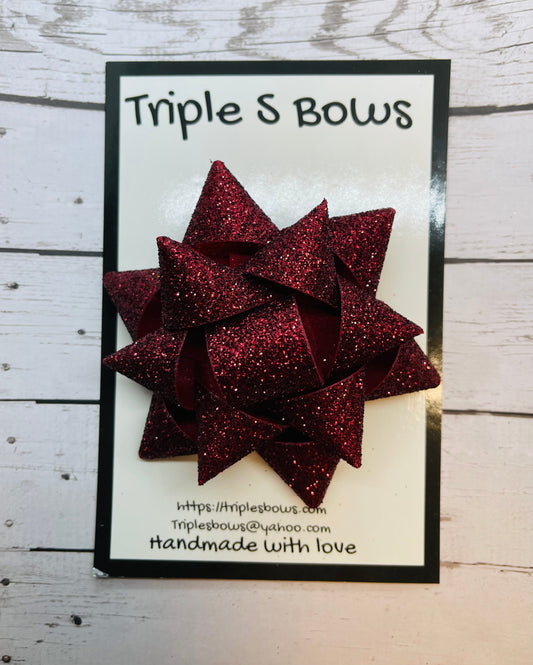 Burgundy Glitter Present Hair Bow