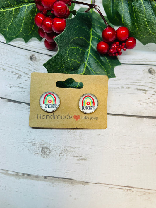 Teacher Red Rainbow Earrings