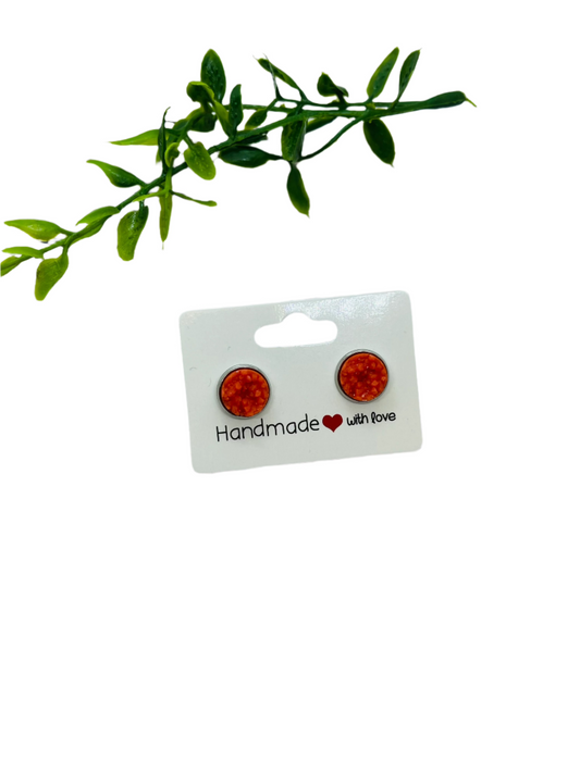 Matte Dark Orange 10mm Druzy Earrings
