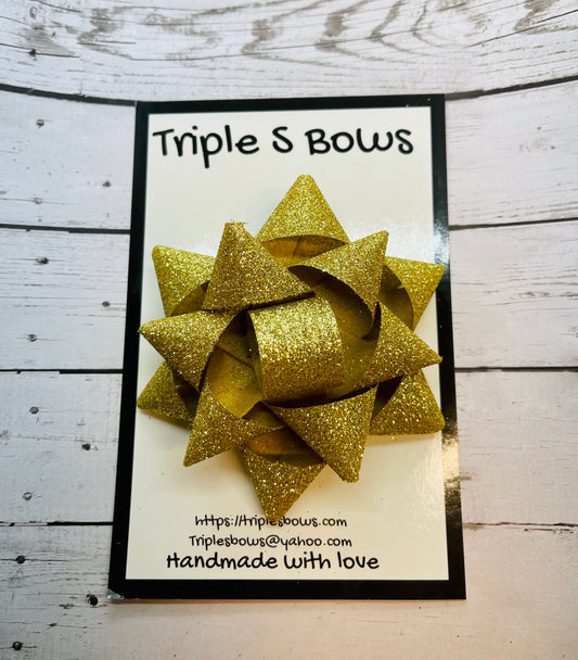 Gold Glitter Present Hair Bow