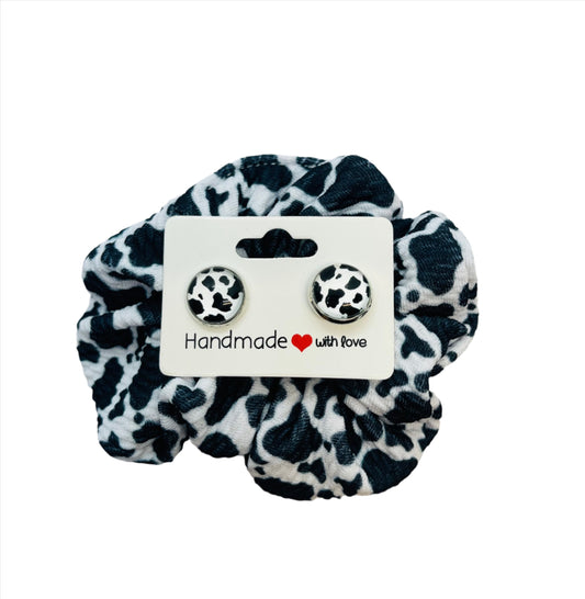 12mm Cow Print Earring & Scrunchie Bundle