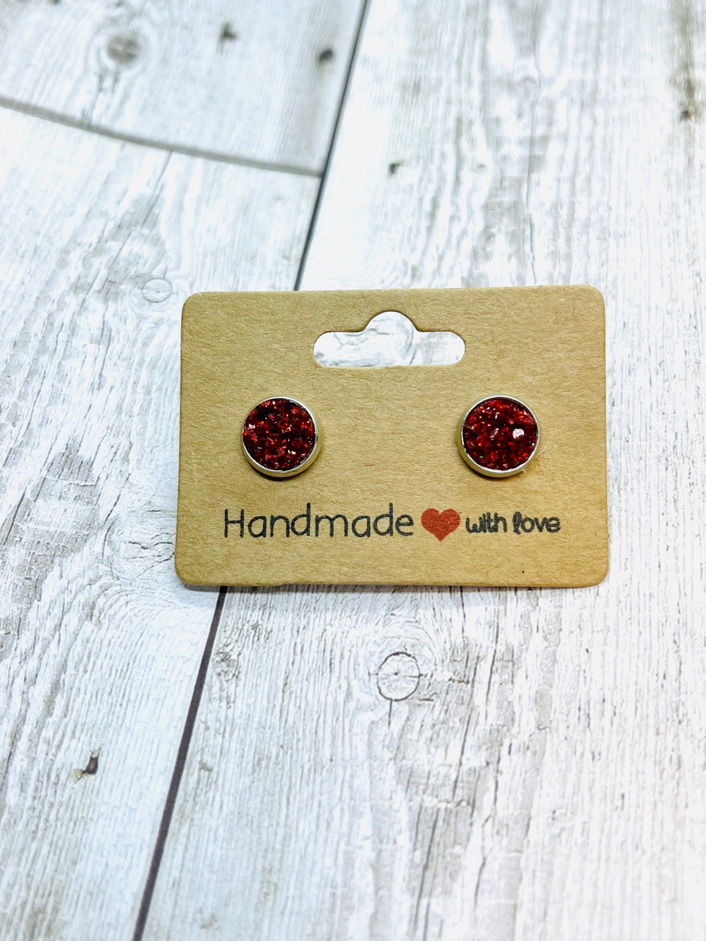 Deep Red 8mm Druzy Earrings