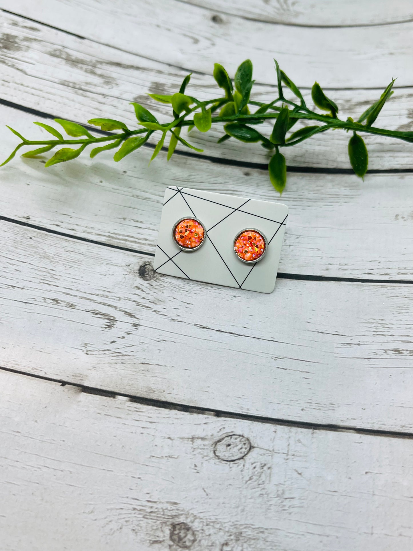 Orange Pop 8mm Druzy Earrings