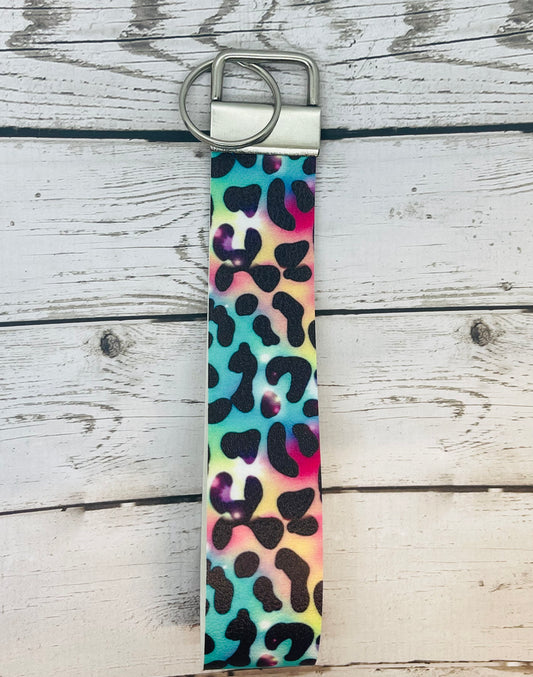 Rainbow Leopard Sparkle Wristlet