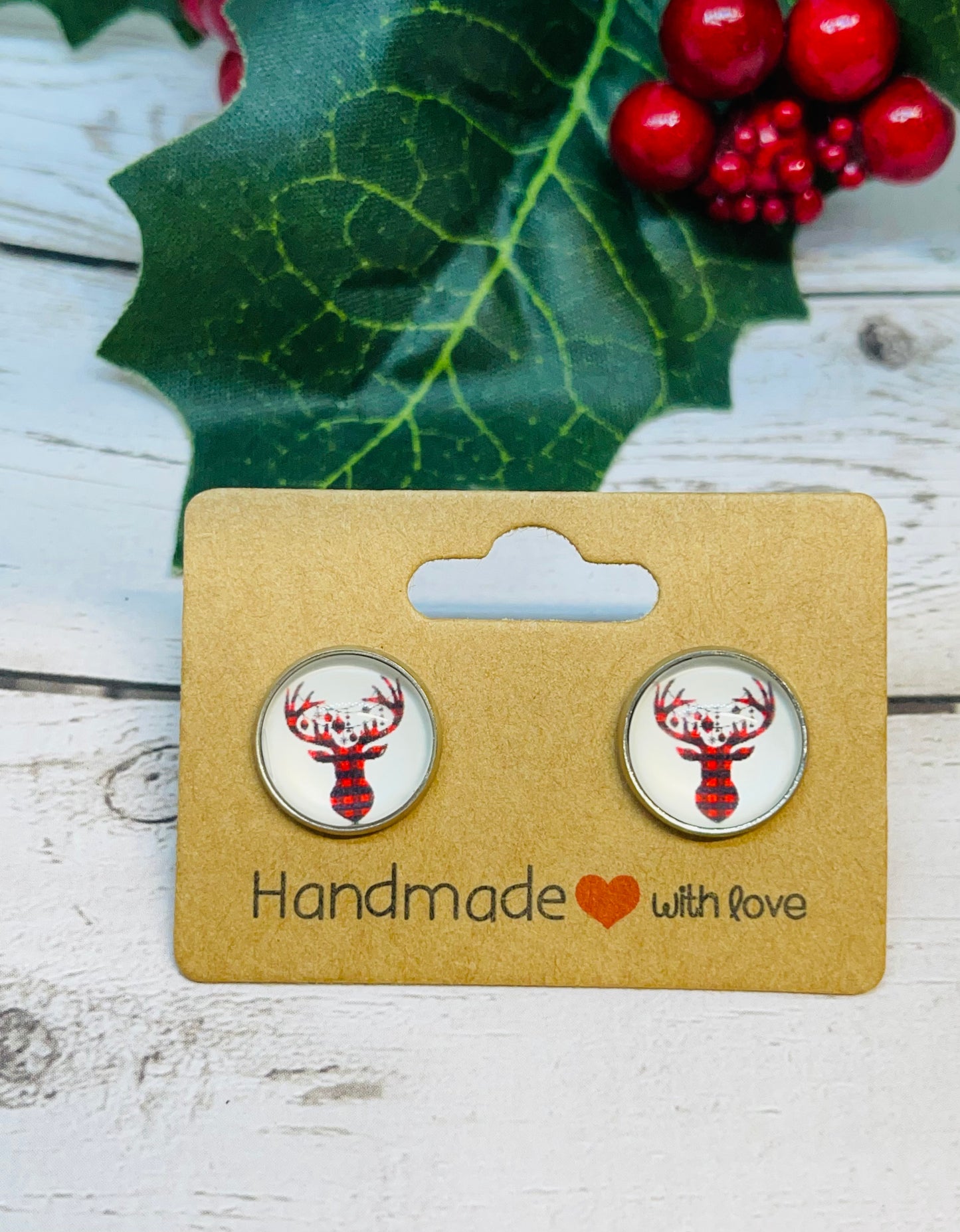 Decorated Buck Buffalo Plaid Earrings