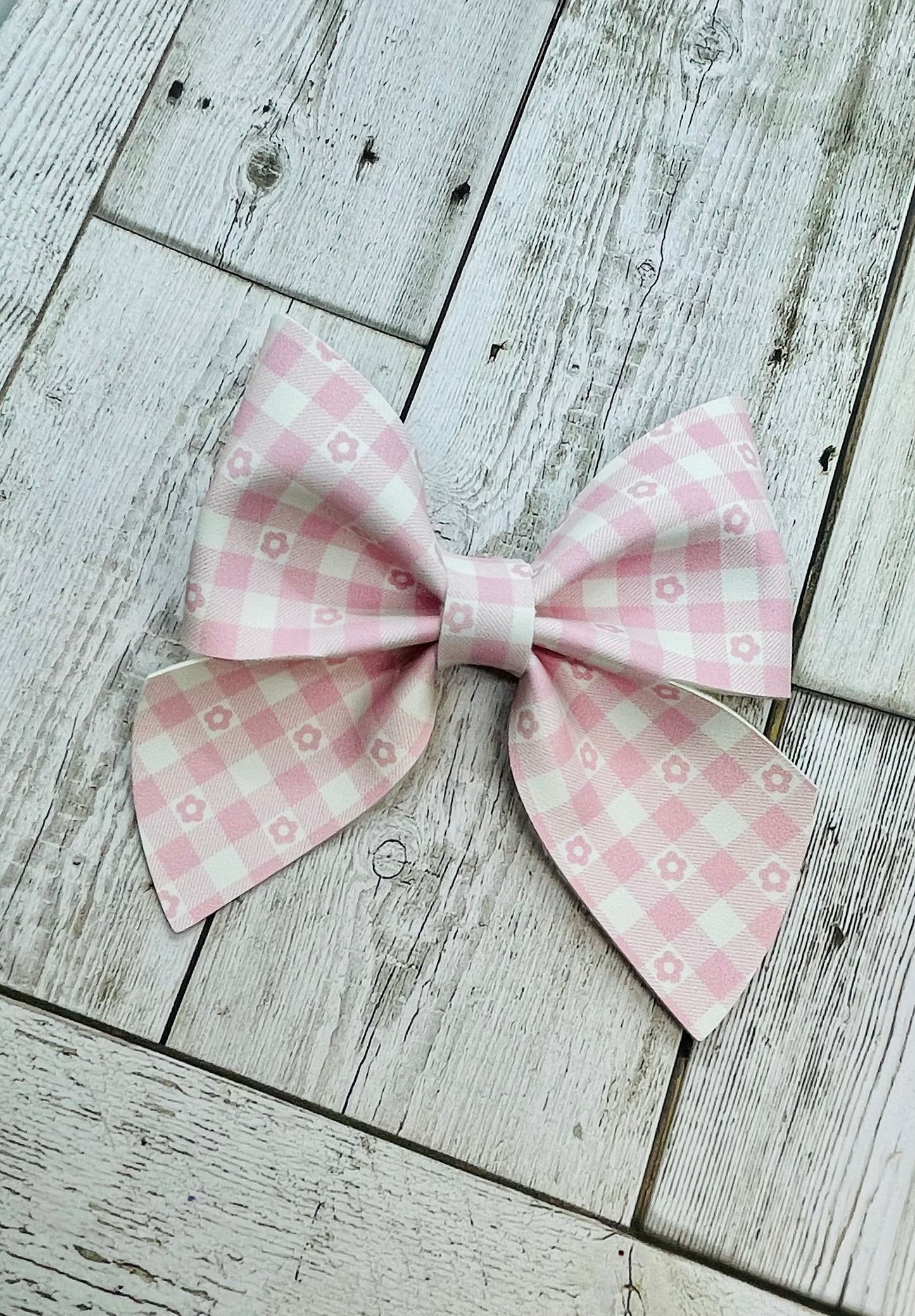 Pink Flower Gingham Bow