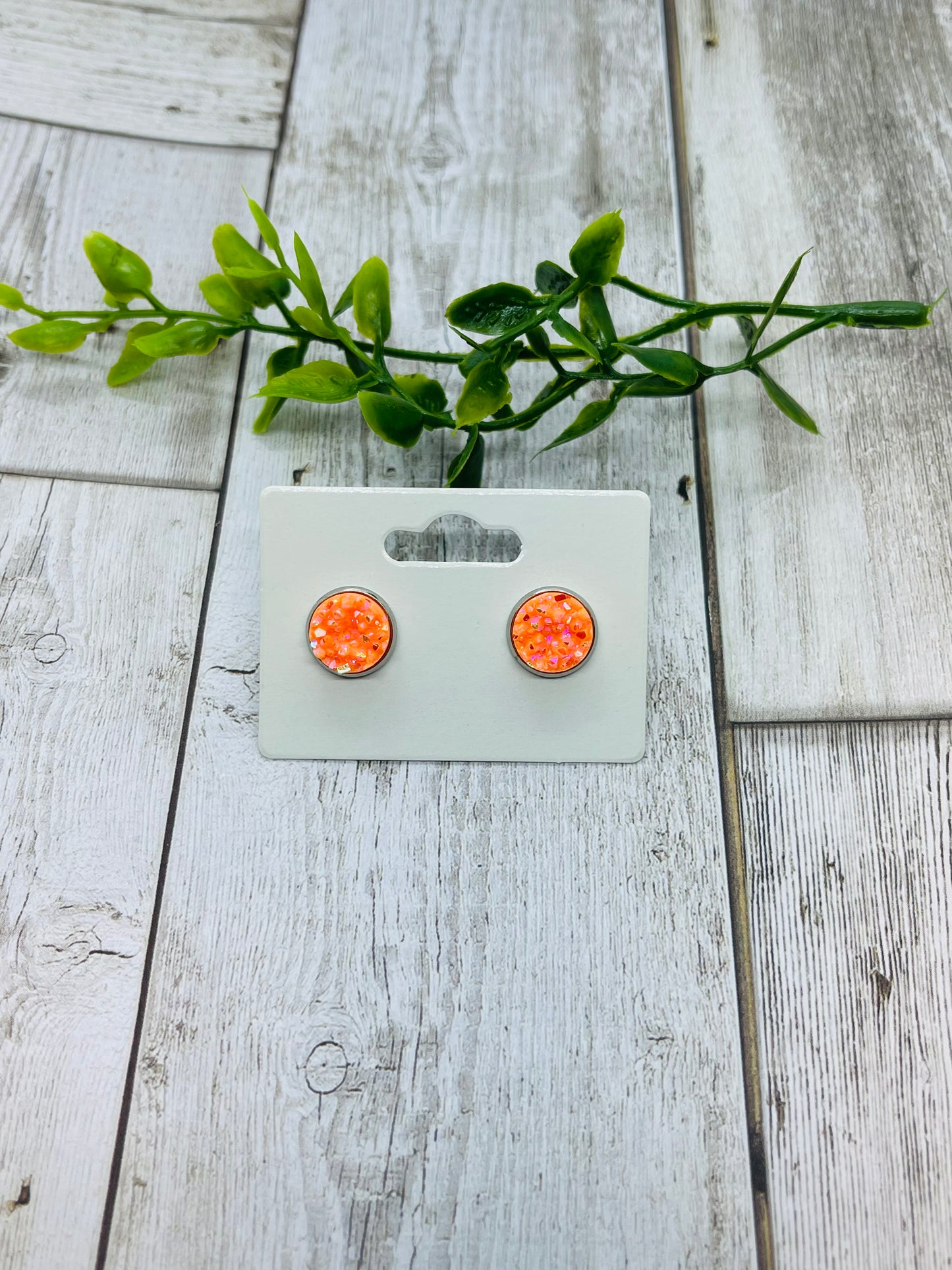 Orange Pop 10mm Druzy Earrings