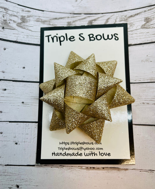 Light Gold Glitter Present Hair Bow