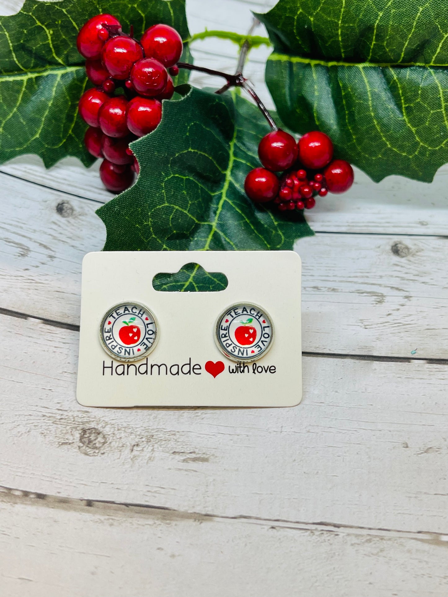 Teach, Love, Inspire Apple Earrings