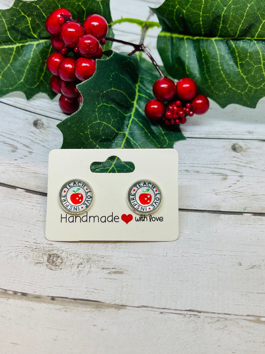 Teach, Love, Inspire Apple Earrings